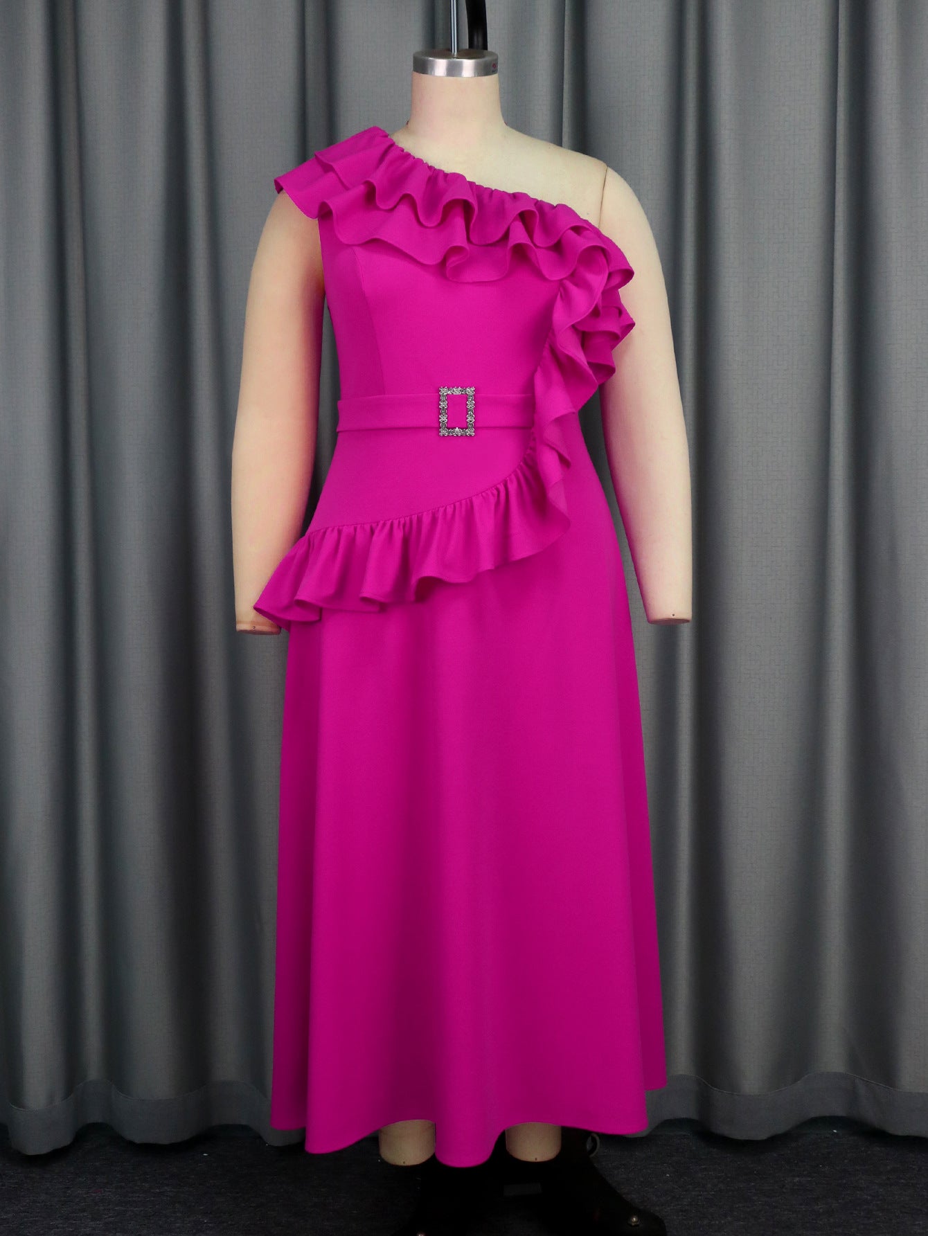 Women Slash Shoulder Sleeveless Formal Party Ruffle Edge Dress 8