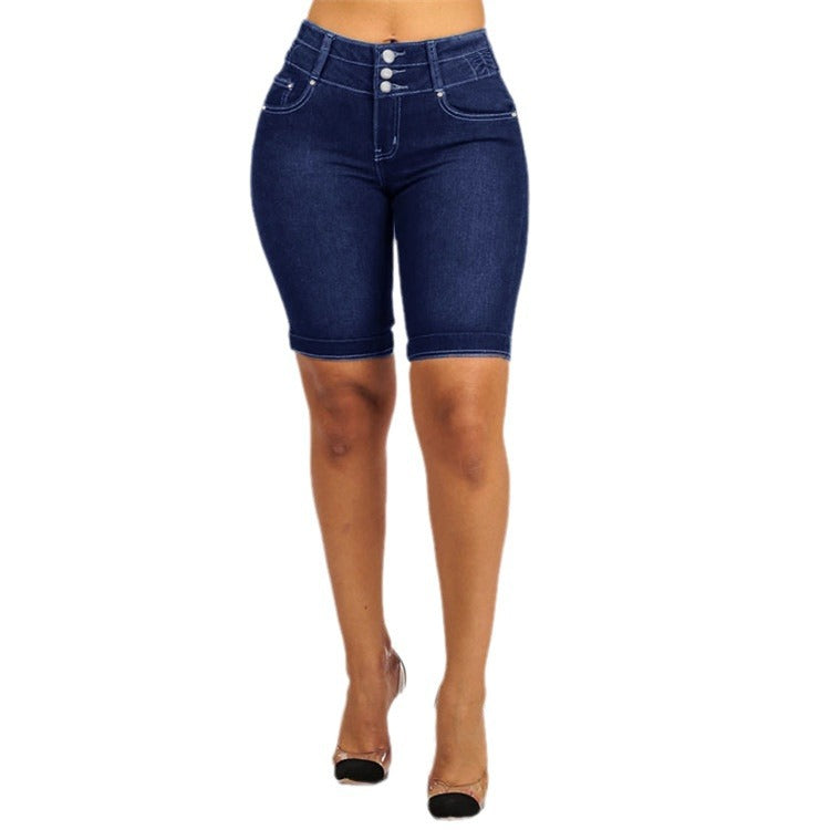 Women's Knee-Length Tight Fitting Slim Fit Denim Shorts 6