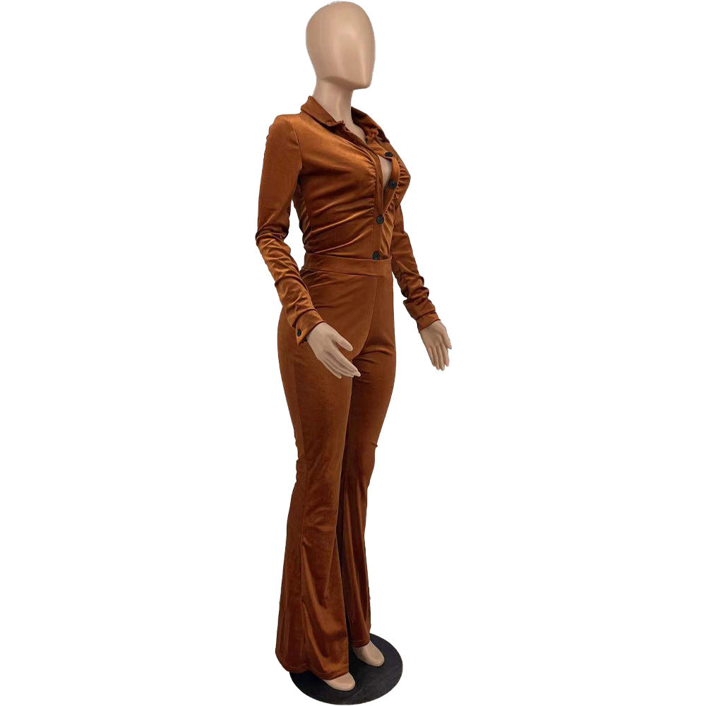 Women's Solid Color Velvet Casual Two-Piece Pants Set 16
