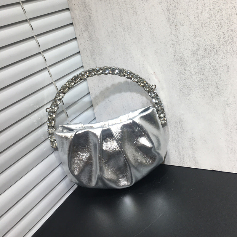 women's rhinestone clutch bag diamond pleated mini evening bag Messenger small bag 10