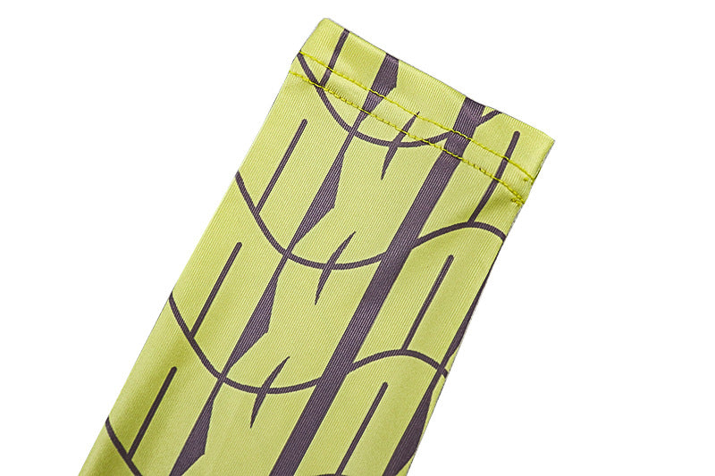 Fashion Patchwork Women's Printed Ruched Round Neck Long Sleeve Slit Dress 12