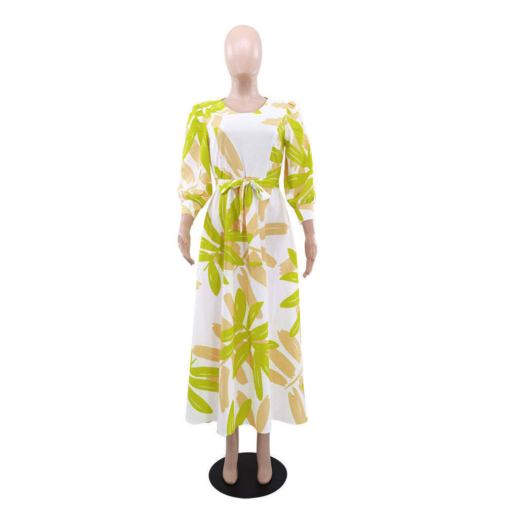 Autumn And Winter Long-Sleeved Elegant Chic Slim Waist Belt Women's Long Dress