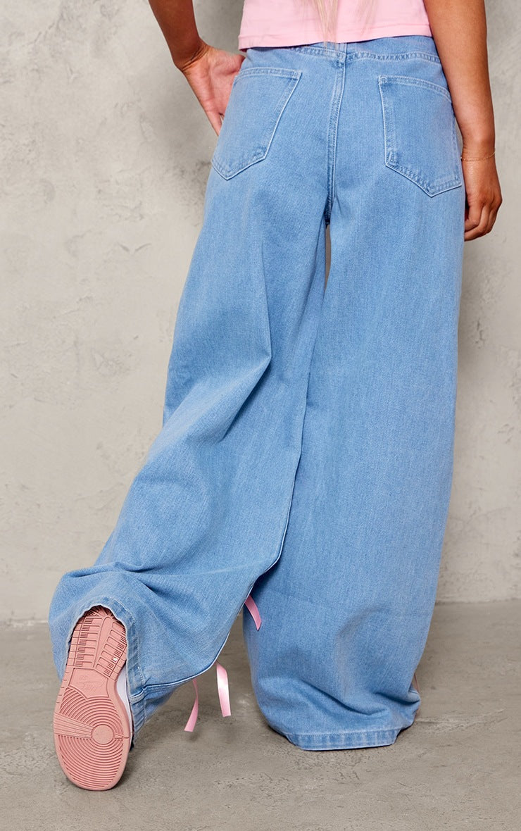 Women Bow Denim Wide Leg Pants 3