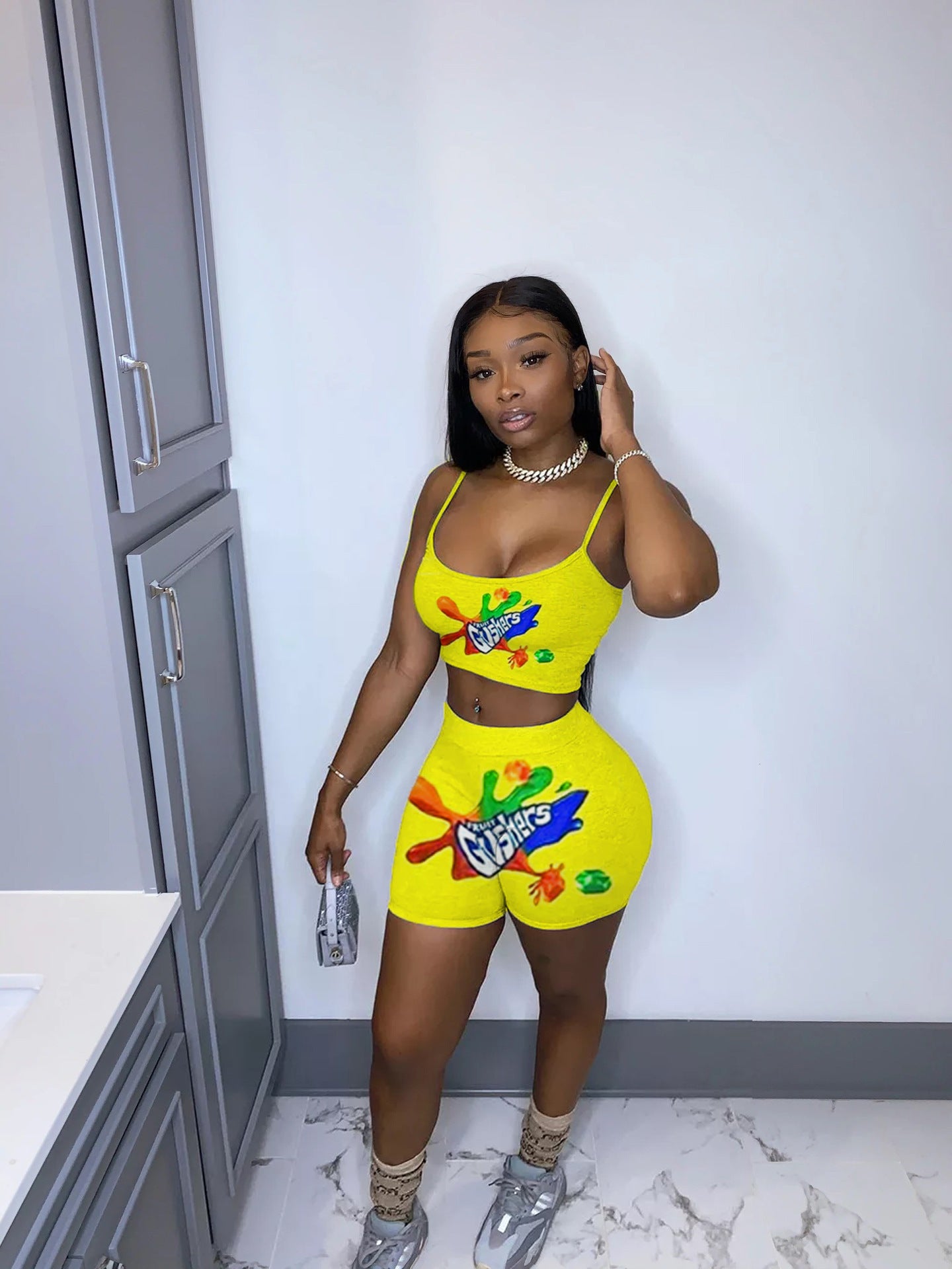 Women's Fashion Casual Printed Camisole Top Shorts Two Piece Set 3