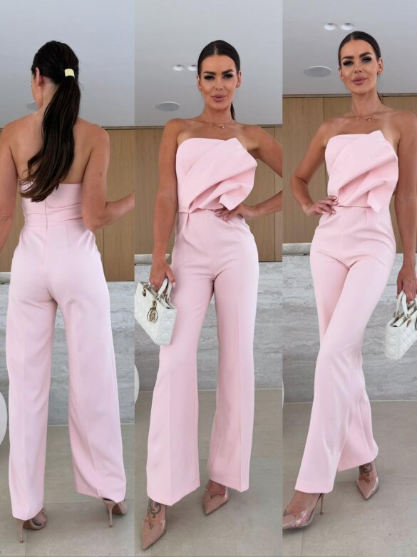 Solid Color Tight Fitting Strapless Low Back High Waist Wide Leg Jumpsuit 5