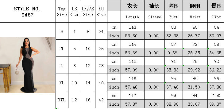 Women Sexy Beaded Mesh See-Through Sleeveless Backless Maxi Dress 7