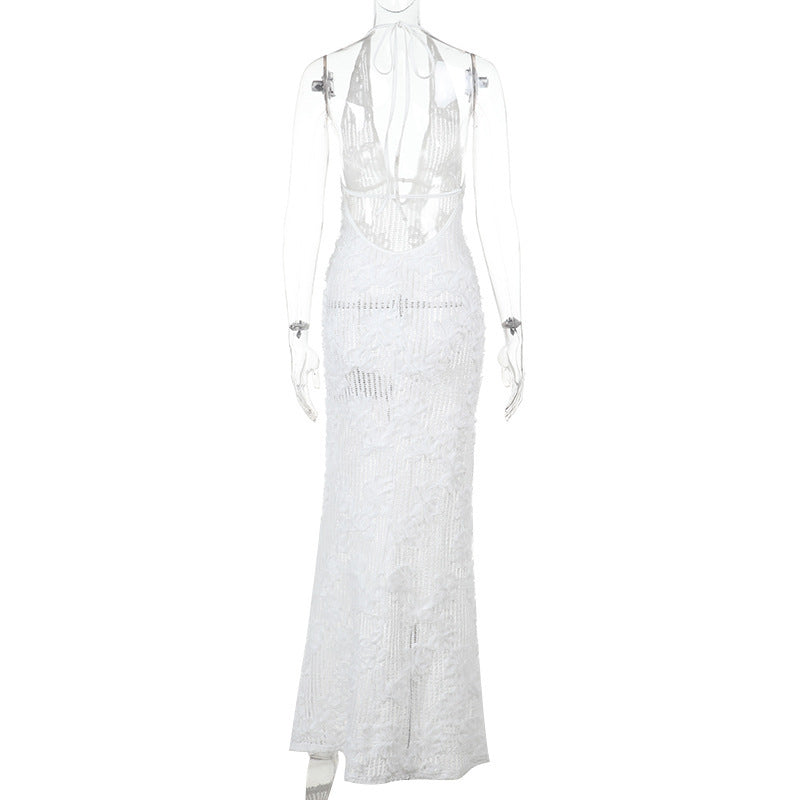 Women Summer Strapless Halter Neck Beach Holidays Dress 6