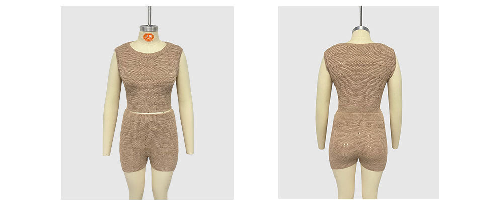 Women Round Neck Vest Shorts Two Piece Set 15