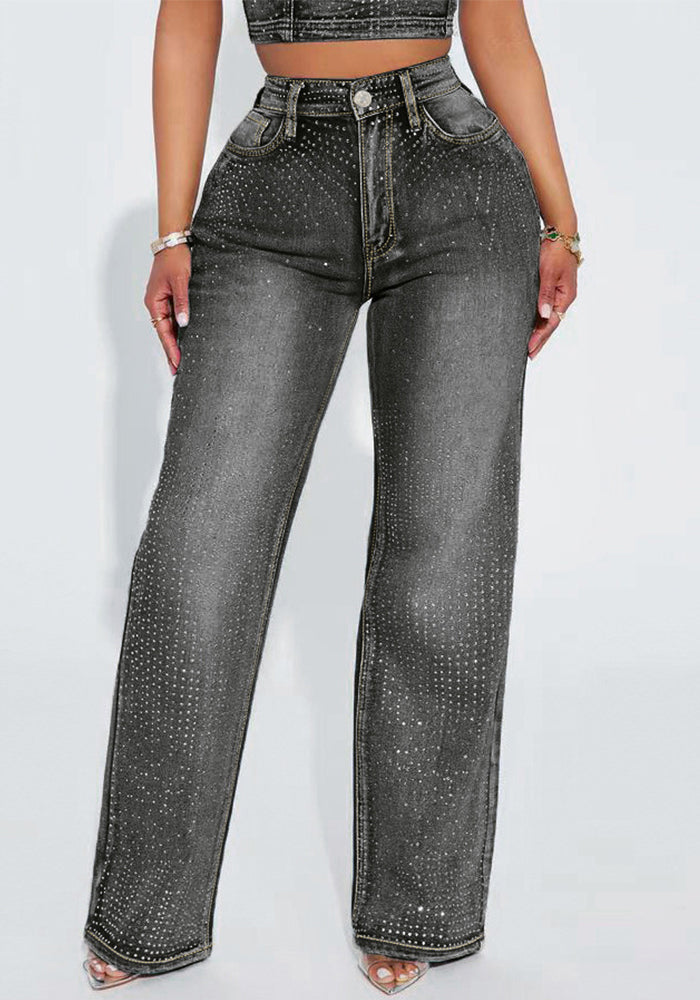 Women Casual Beaded Denim Pants