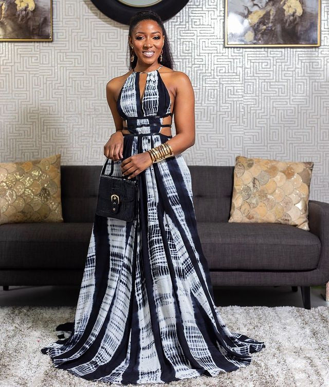 Women's Print Halter Neck Backless Maxi Dress 3