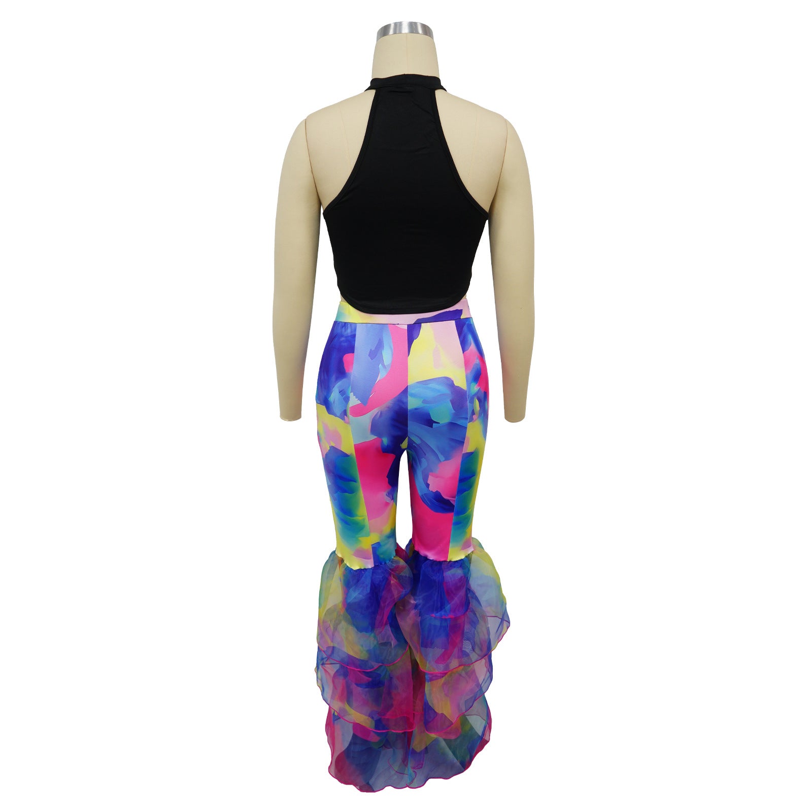 Women's Tie-dye Print Bell Bottom Pants Ruffled trousers 11