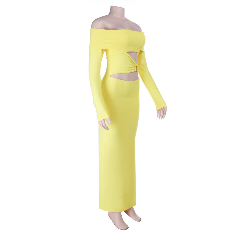 Women strapless hollow slit long-sleeved sexy fall bodycon dress 9