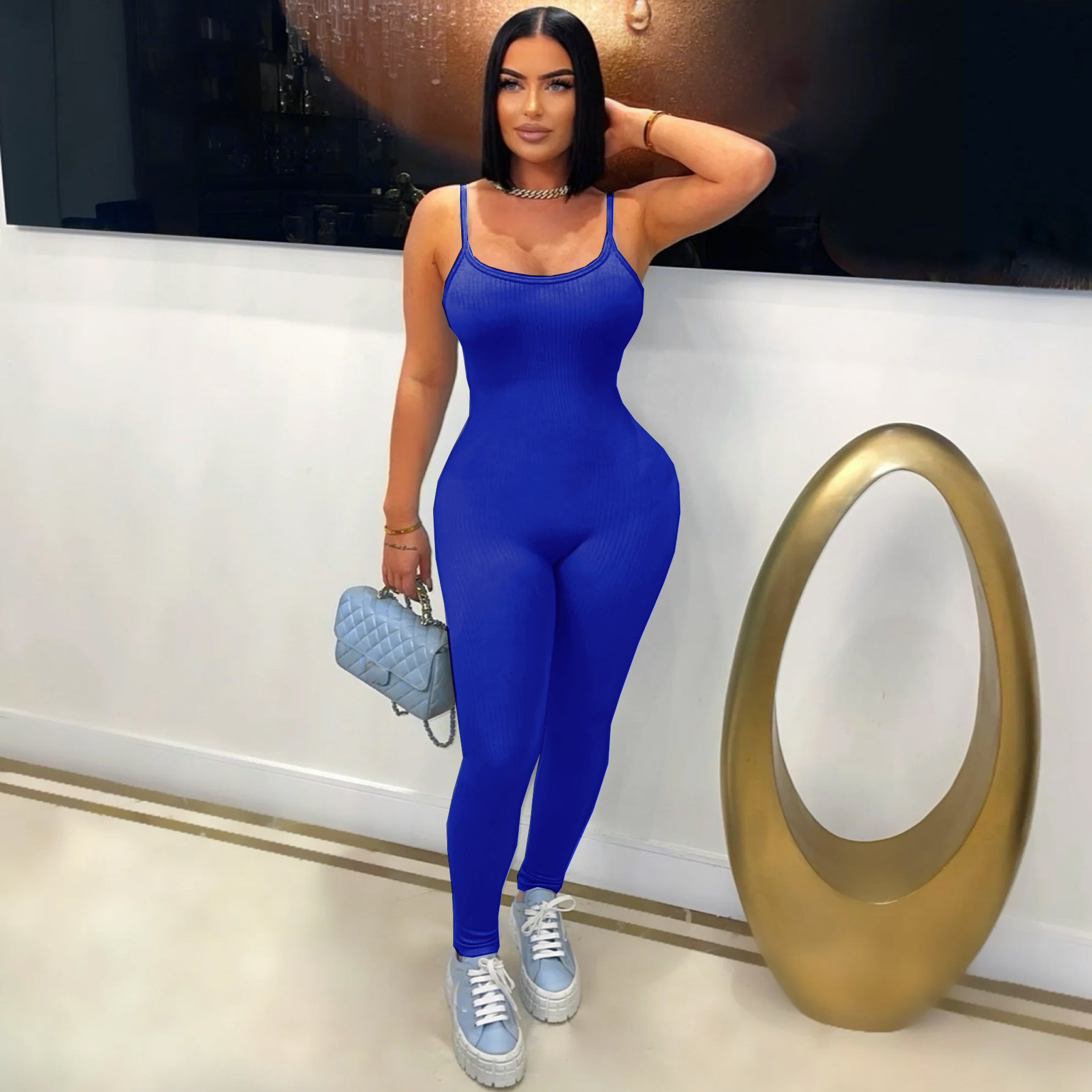 Summer Women Outdoor Wear Comfortable Ribbed Suspenders Low Back Butt Lift Tight Fitting Jumpsuit 6