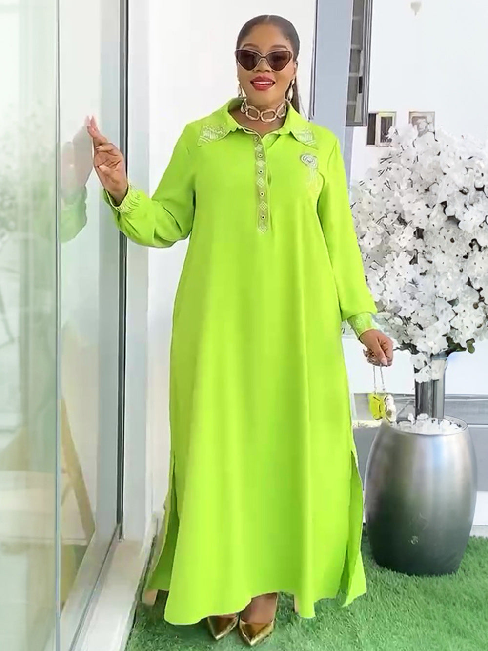 Africa Plus Size Women's Muslim Beaded Loose Dress