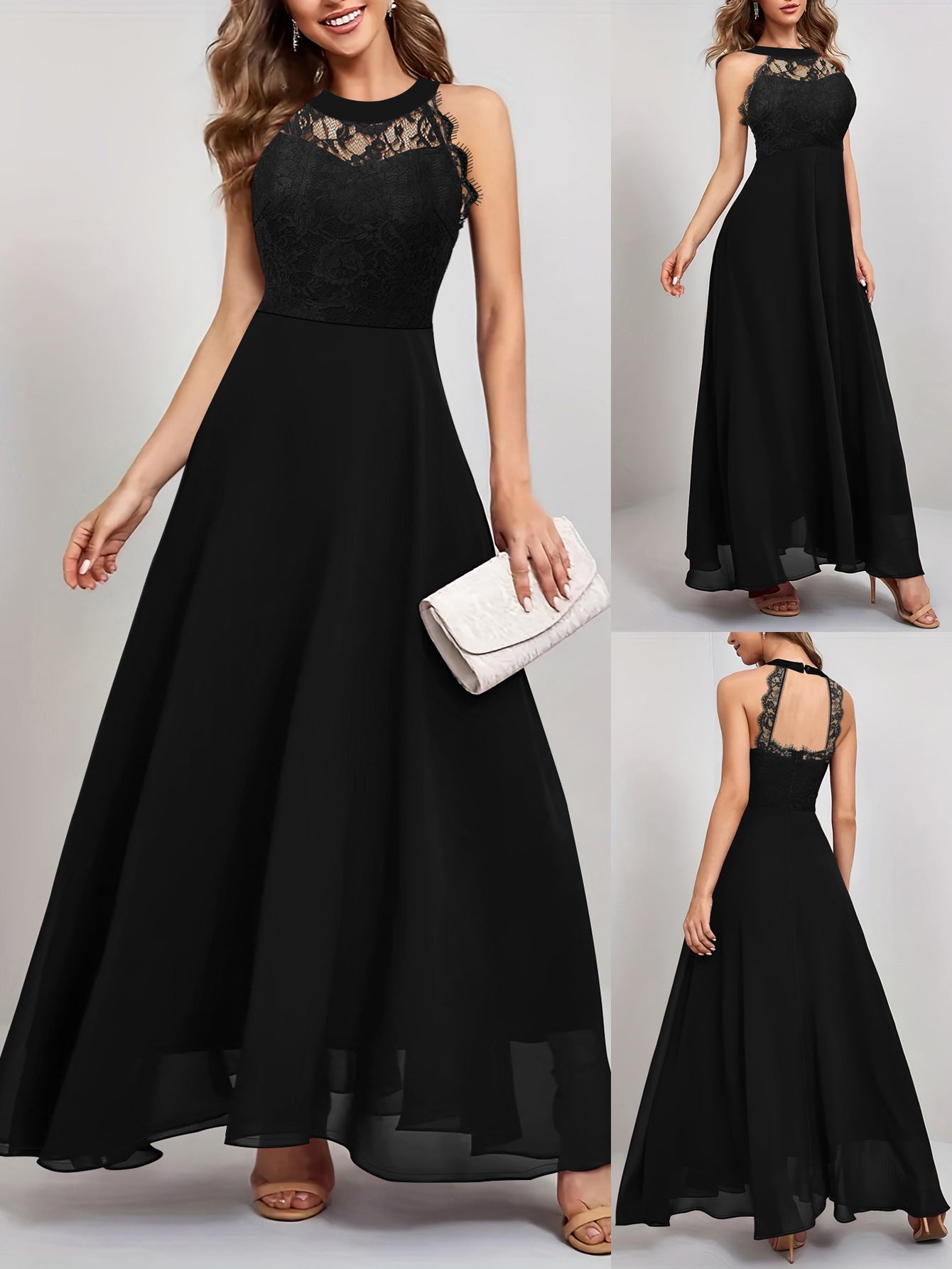 Women spring and summer lace patchwork sleeveless maxi dress 3