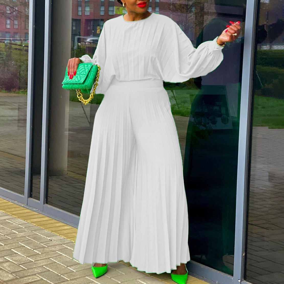 Plus Size Women Summer Loose Casual Shirt and Wide-leg Pants Two-Piece Set 5