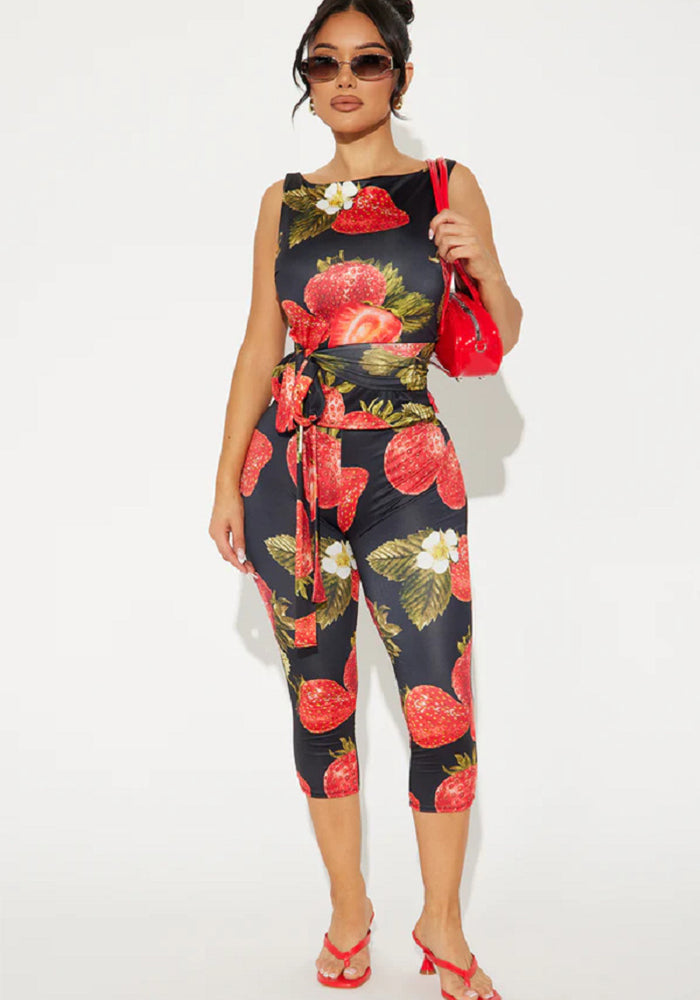Women's Strawberry Print Two-Piece Pants Set