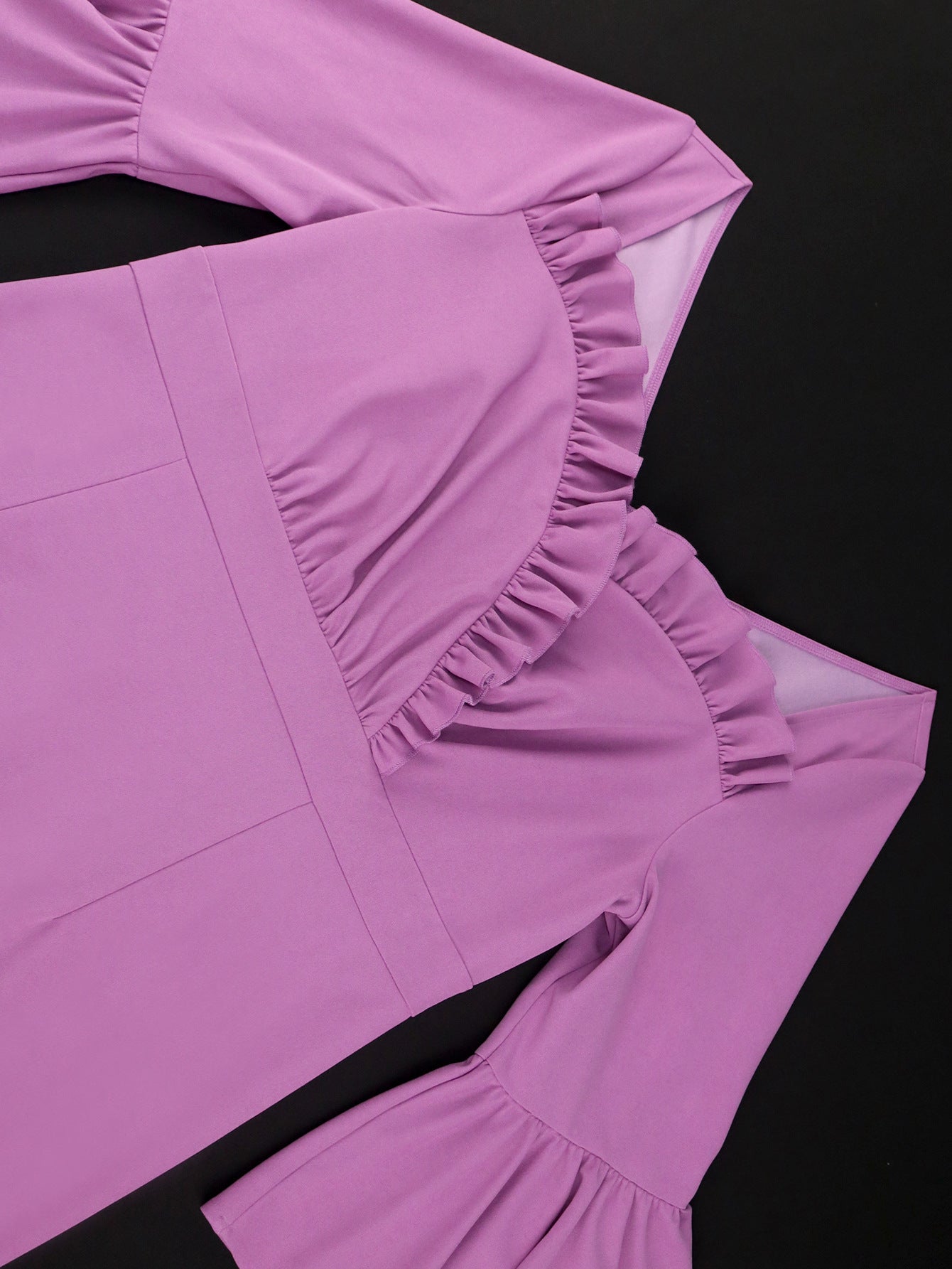 Women Purple Ruffle Edge Square Neck Bell Bottom fishtail dress 6