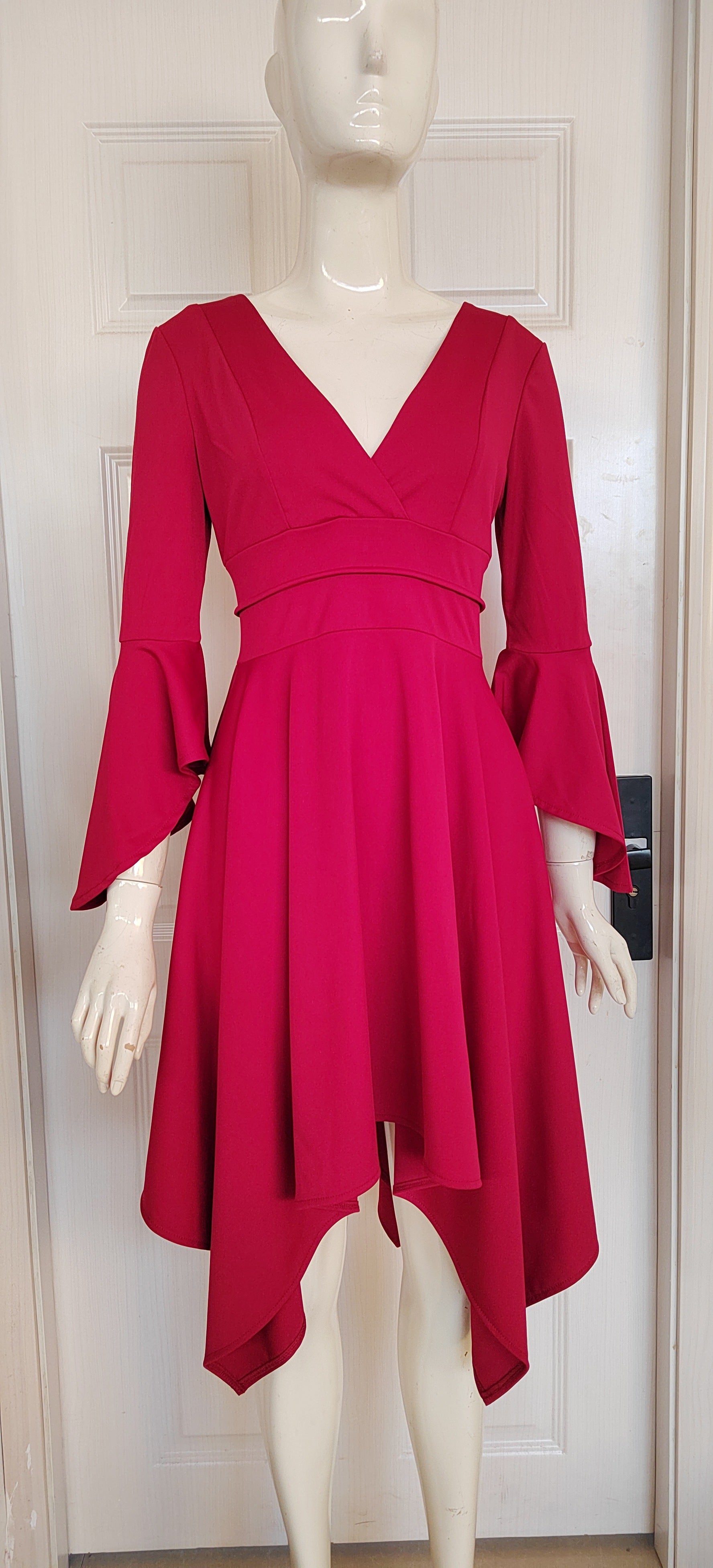 Women's Sexy Deep V Slim Ruffle Sleeve Irregular Dress 28