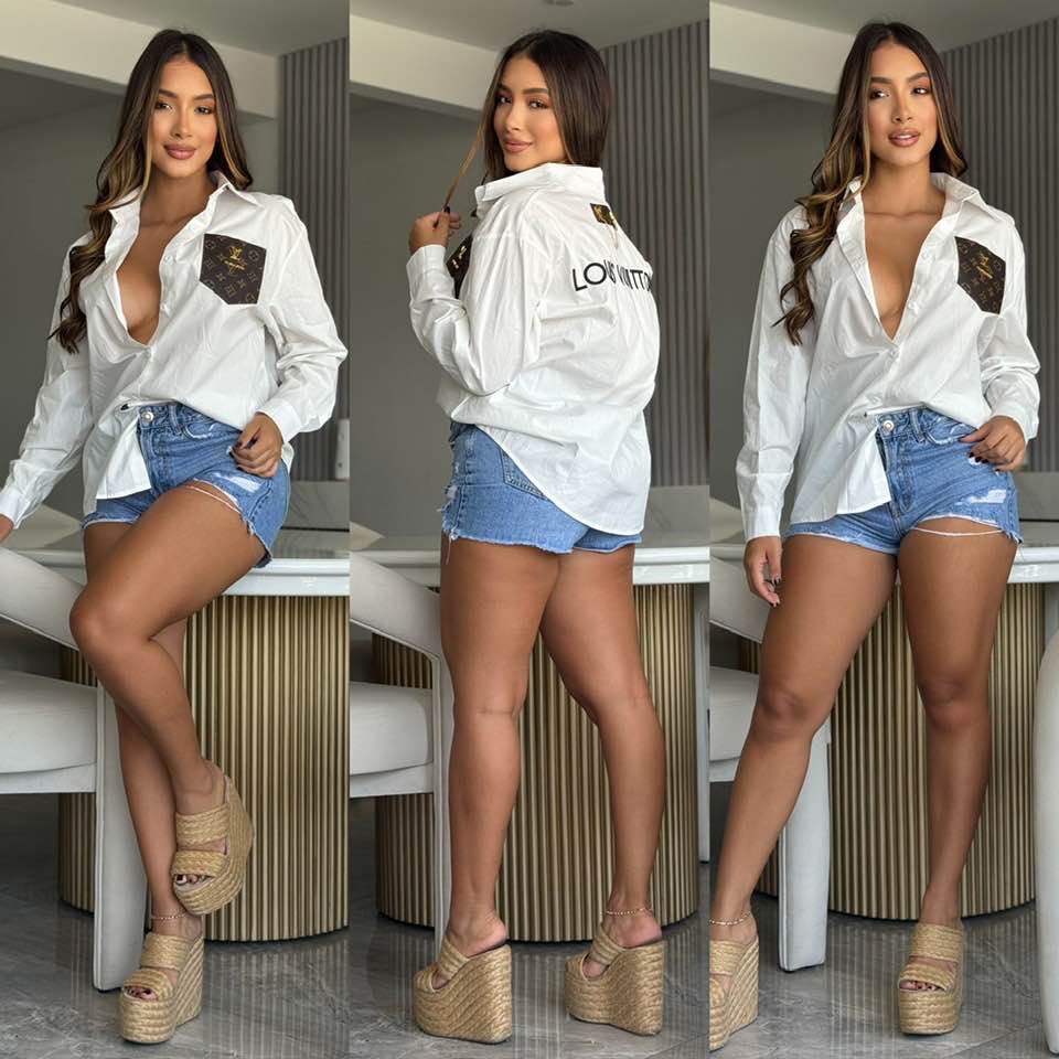 Women summer fashion casual Pu-Leather pocket shirt 3