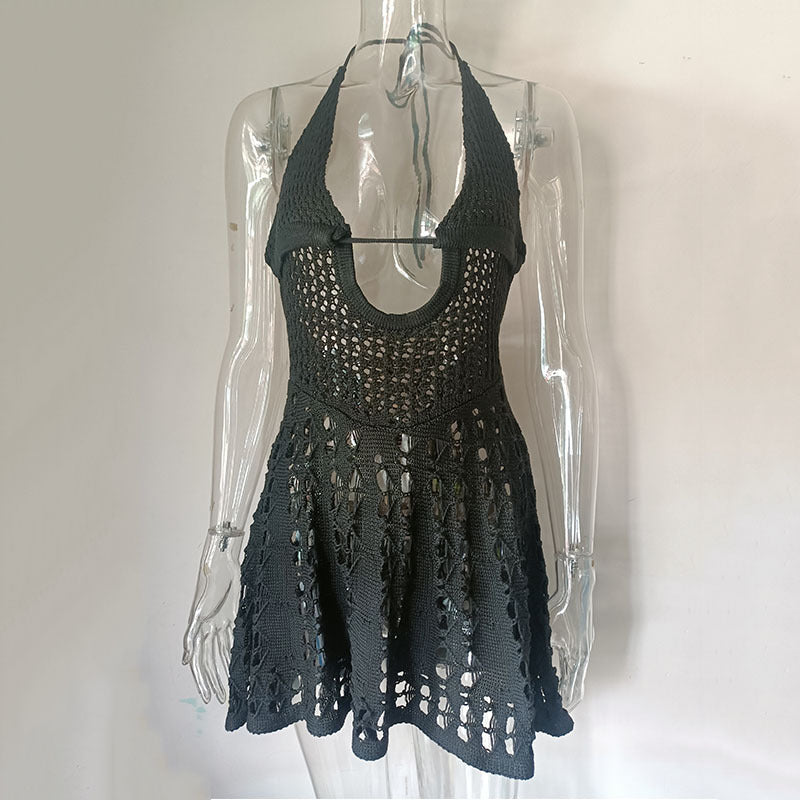 Women Summer Hollow Sexy Lace Holidays Knitting Dress 16