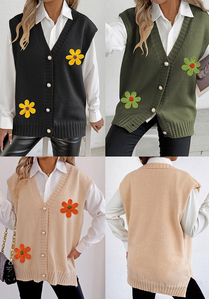 Women's Autumn Winter Vest Pearl Button Loose Casual Cardigan Sweater Waistcoat