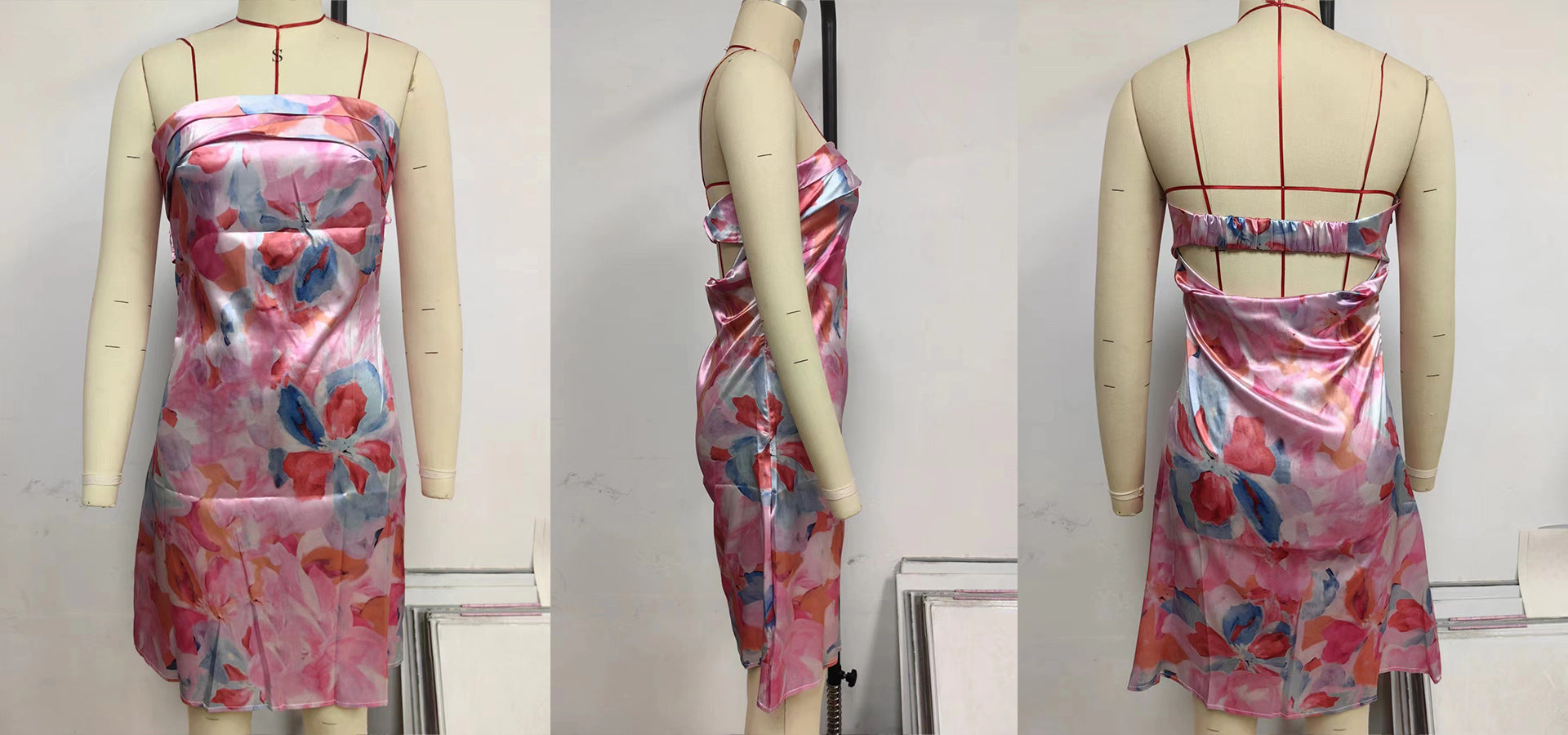 Summer Sexy Strapless Low Back Printed Short Dress 15