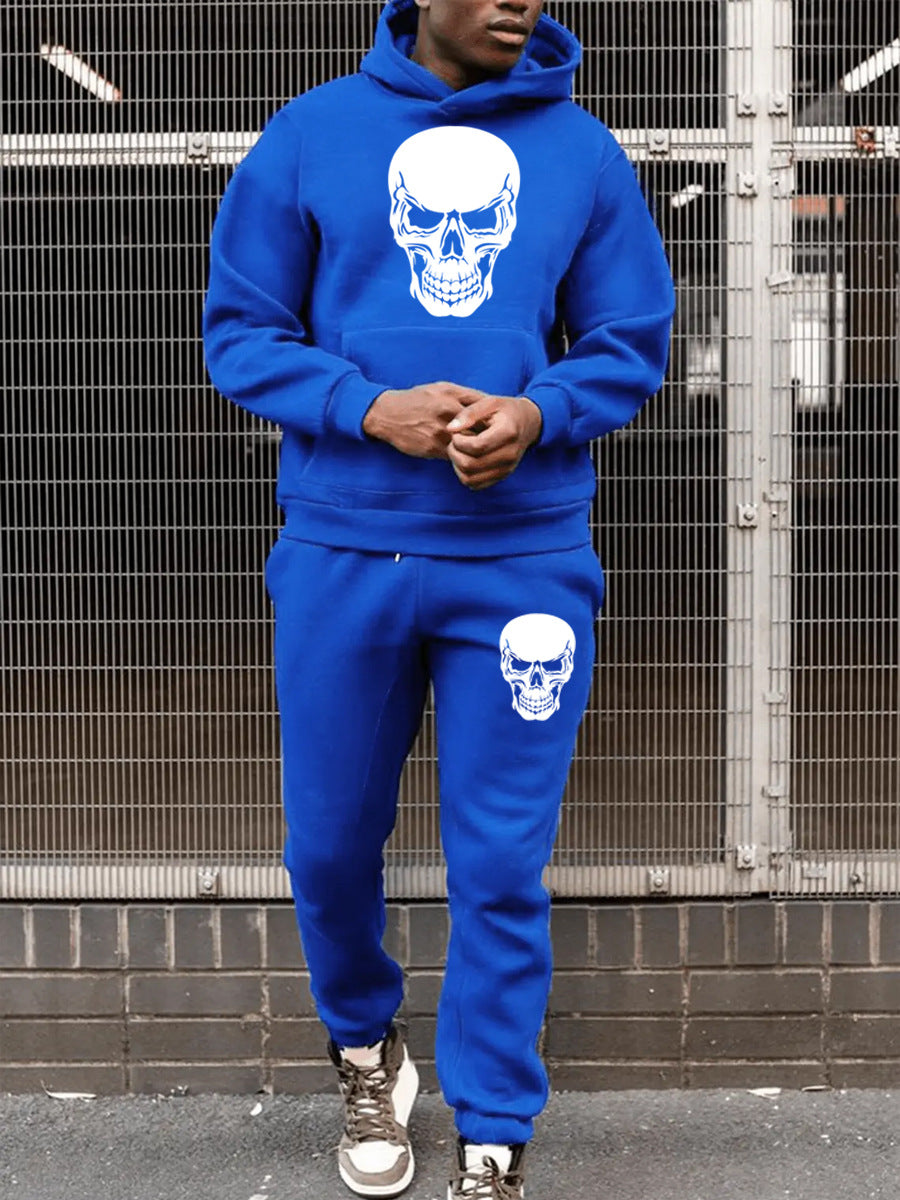 Men's Autumn and Winter Casual Skull Print Hoodies and Sweatpants Two-piece Set 3