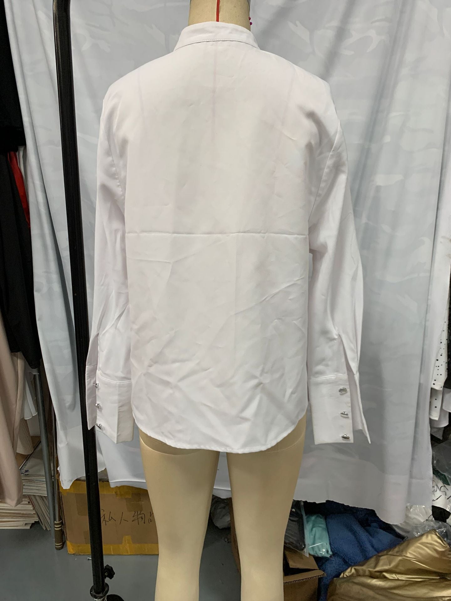 Women autumn Solid Stand Collar long-sleeved shirt 10