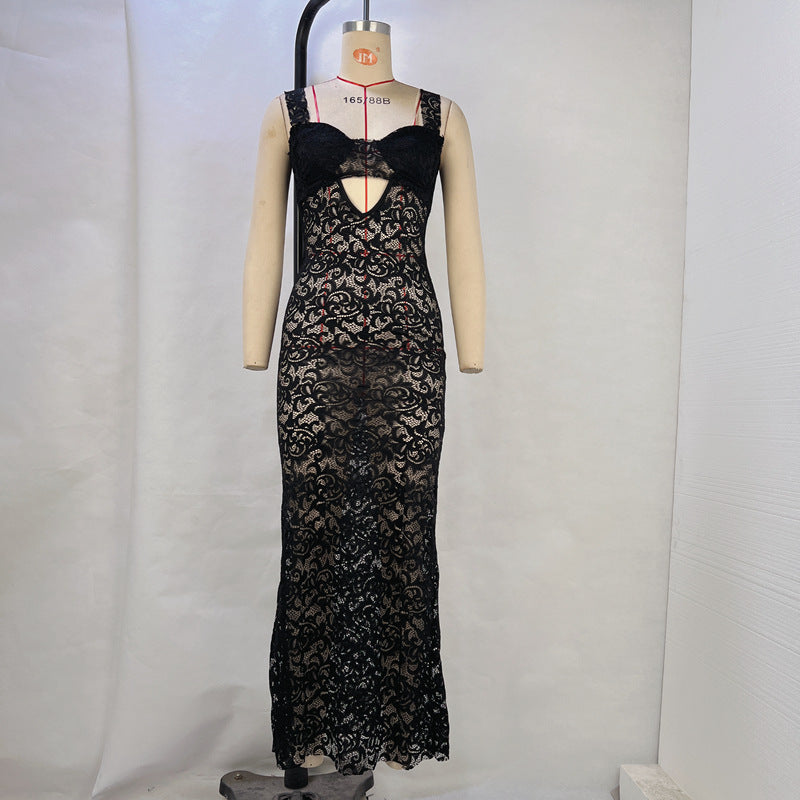 Women lace See-Through Hollow Bodycon Maxi Dress 10