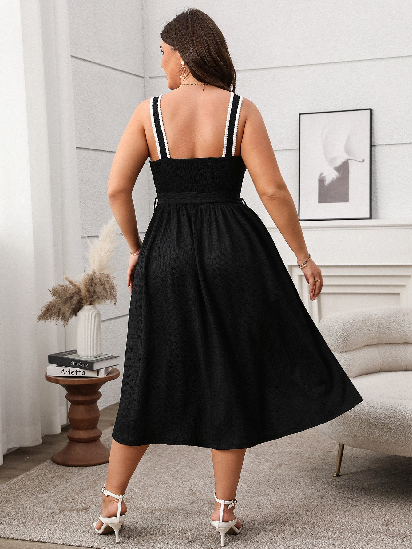 Spring/Summer Plus Size Solid Color Casual Strap Low-Back Long Dress 4