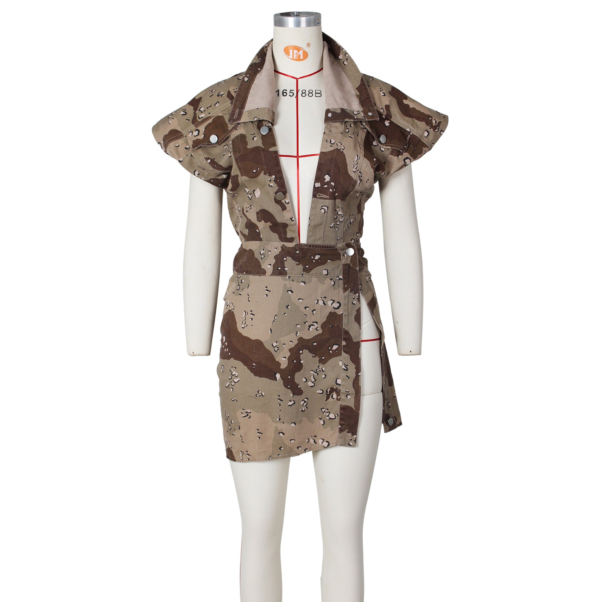 Summer Ladies Casual Distressed Heavy Wash Sleeveless High Slit Camouflage Casual Set 19