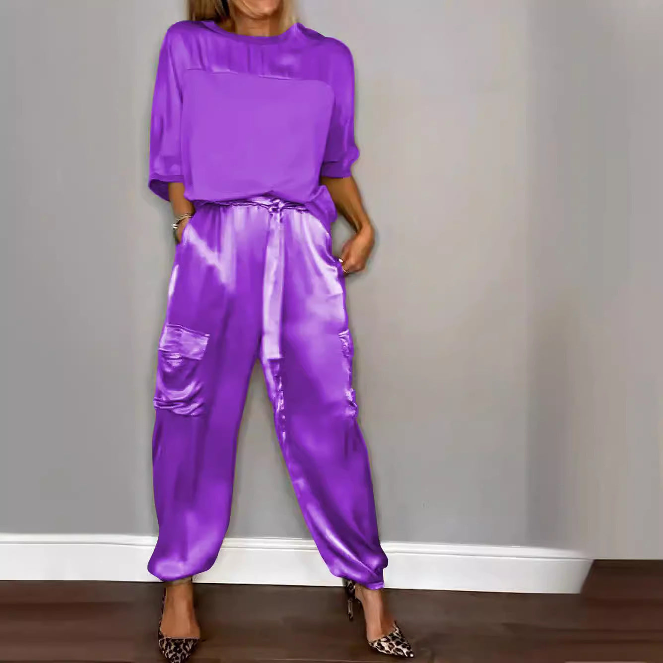 Women half-sleeved Top and long pants Two Piece Set 12