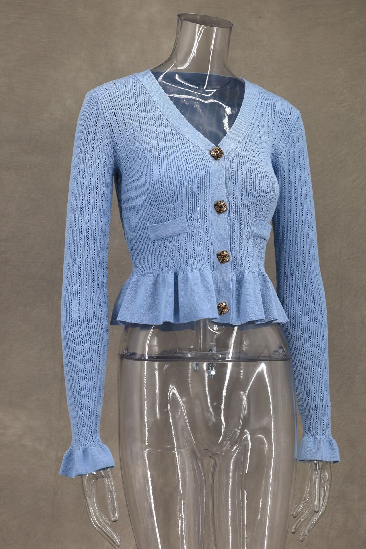 Autumn Winter Elegant Ruffled V-Neck Bodycon Fishtail Skirt Set 24