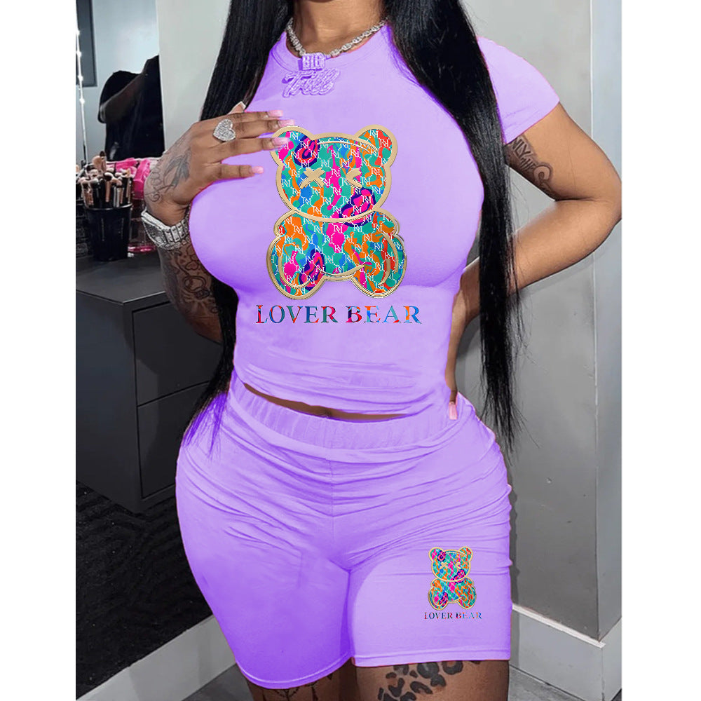 Women's T-shirt shorts sports two pieces Set 6