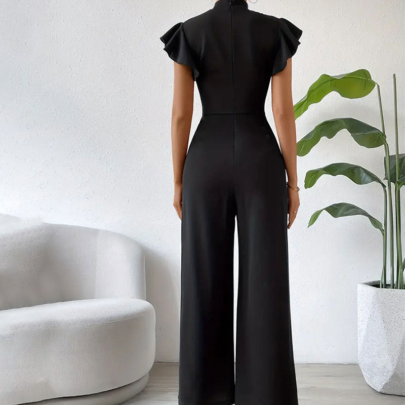 Stand Collar Ruffled Sleeveless Wide-Leg Women's Jumpsuit 7