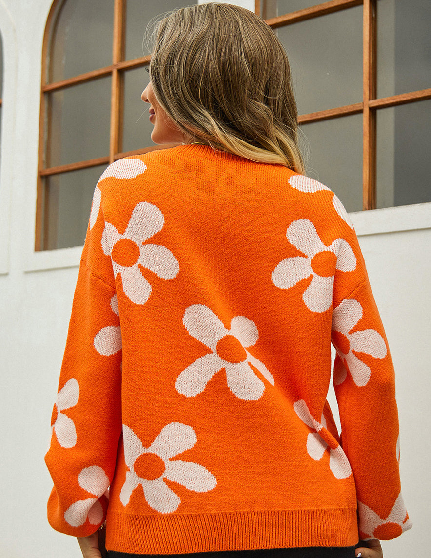 Autumn and winter women's printed sweater pullover flower plus size sweater 25