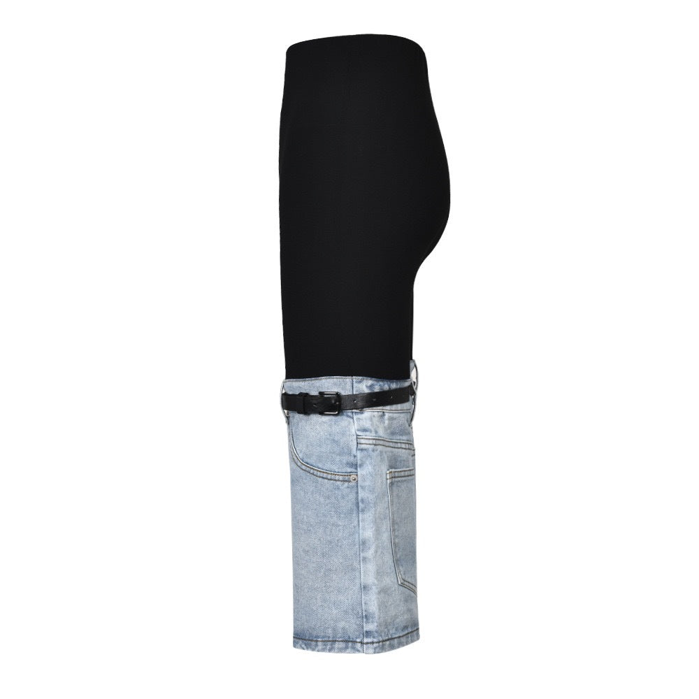 Women Color Block Stretch Denim Bell Bottom Cropped Pants 9