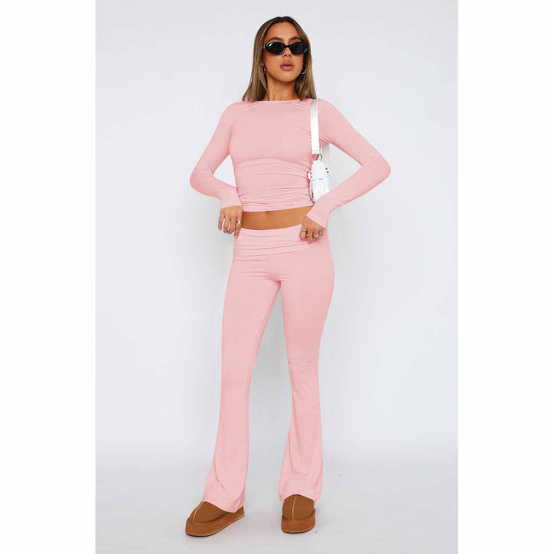 Women's Fashion Casual Solid Sim Long Sleeve Two-Piece Pants Set 5