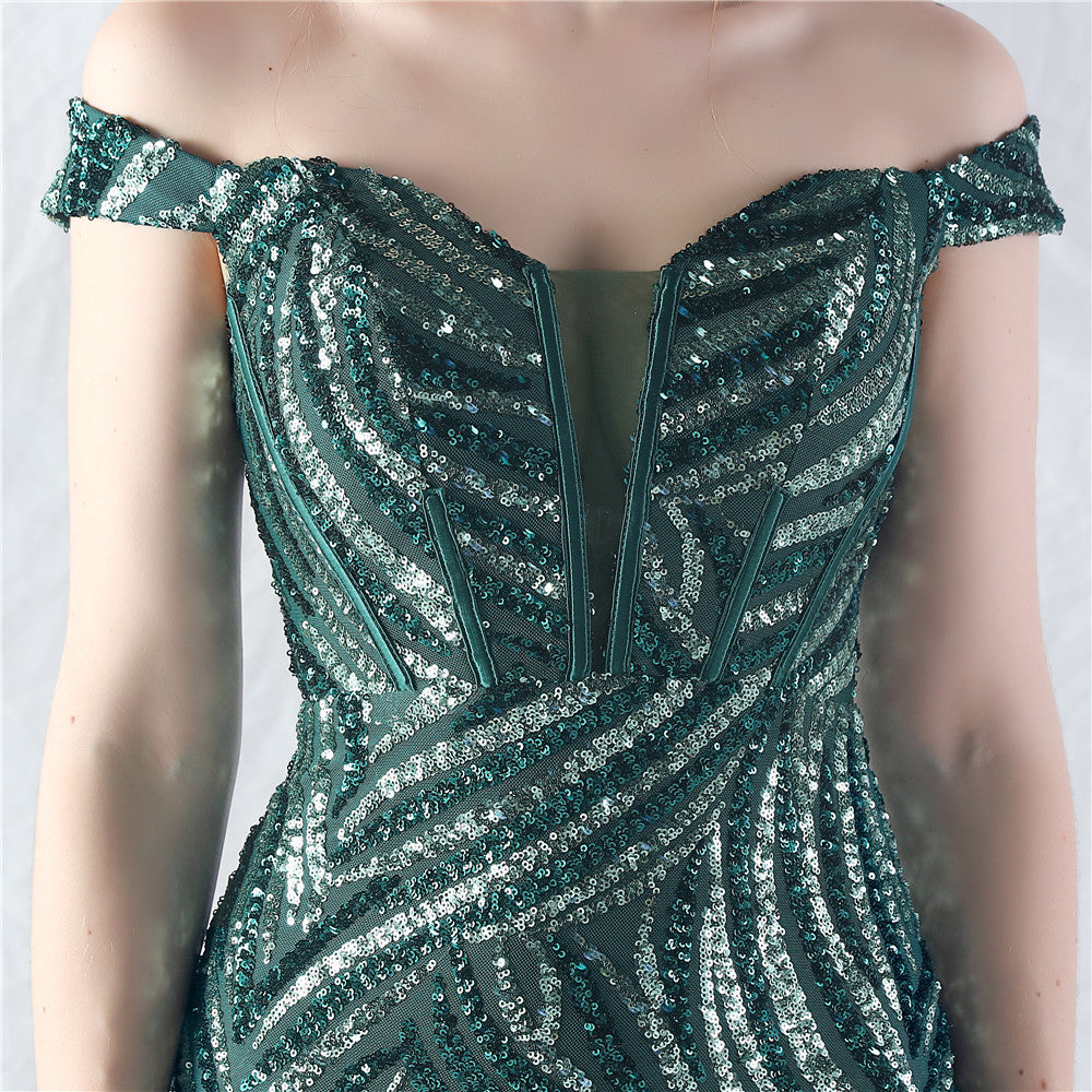 Women Off Shoulder Sequins Evening Dress 26