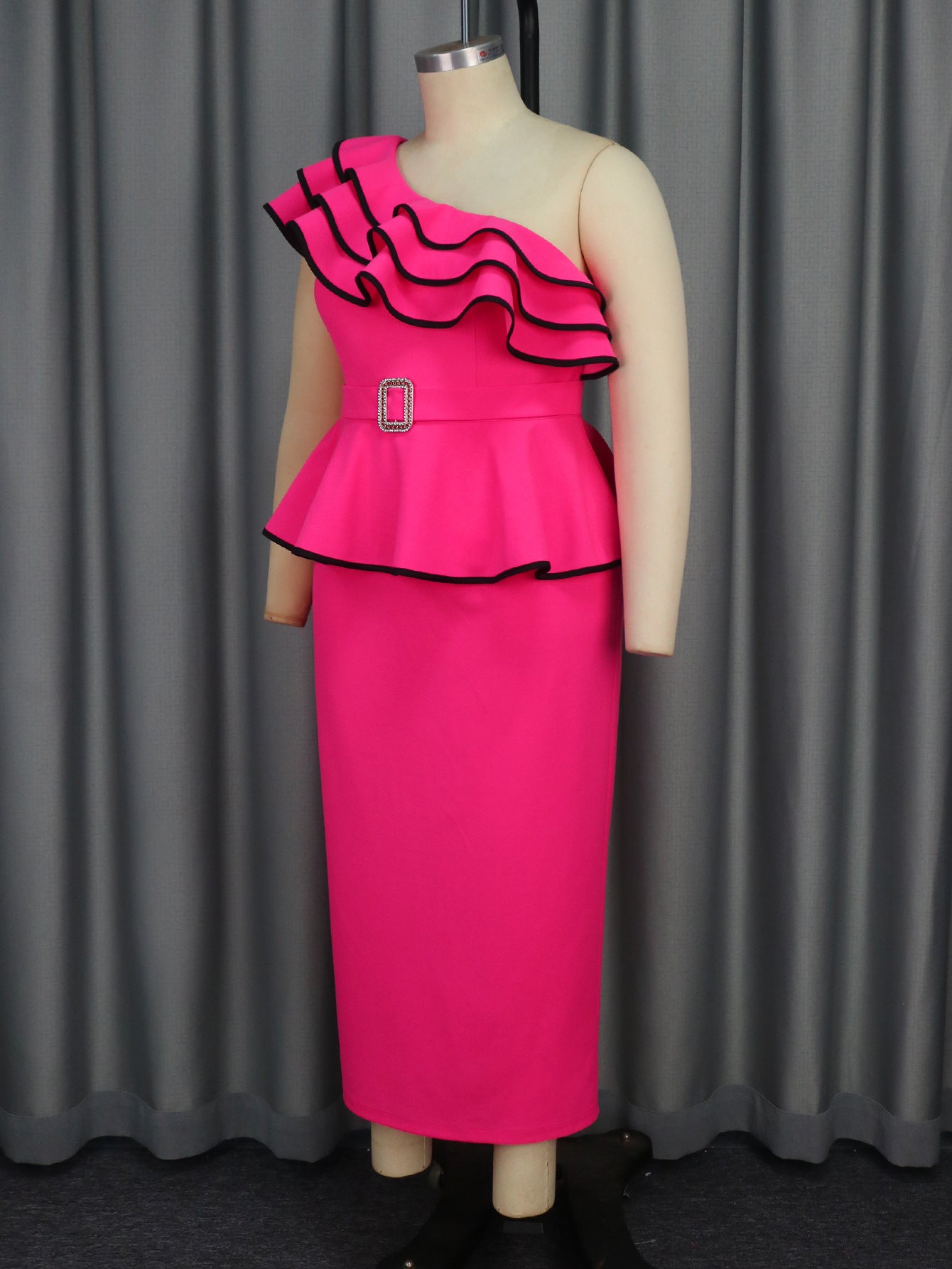 Fashionable Ruffle Slash Shoulder Sleeveless Peplum High Waist Party Dress 5