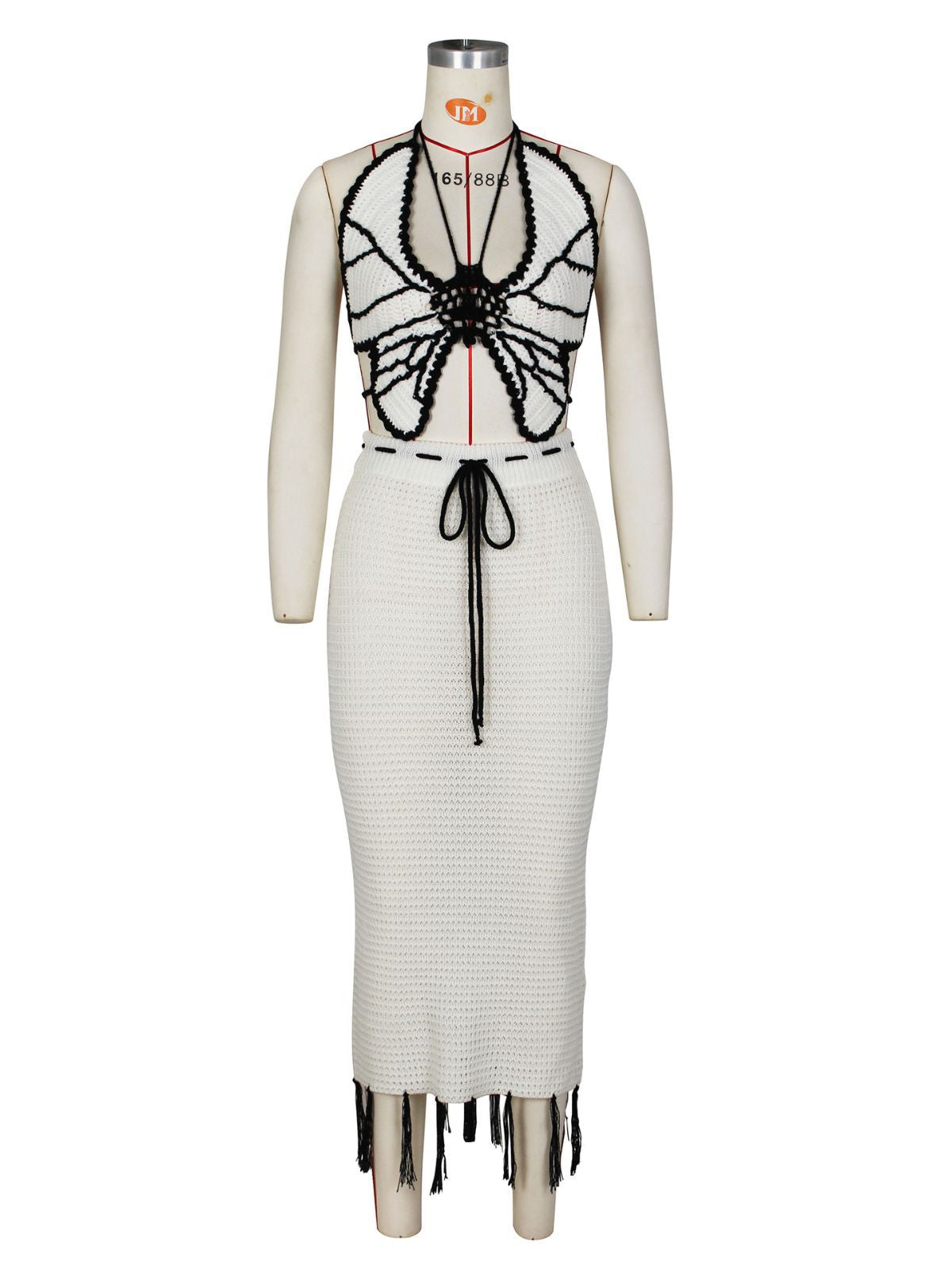 Sexy women's crochet butterfly top knitting tassel skirt fashion suit 7