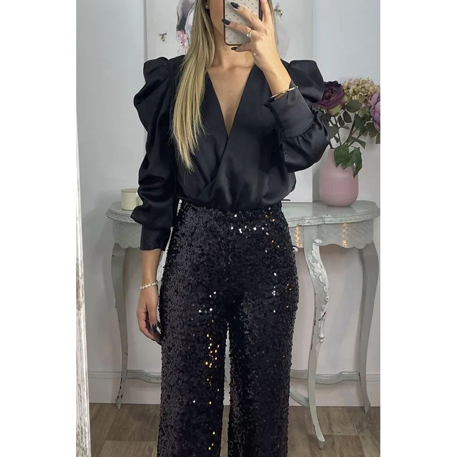 Spring Summer Long Sleeve Loose Satin Shirt Casual Party Top 14