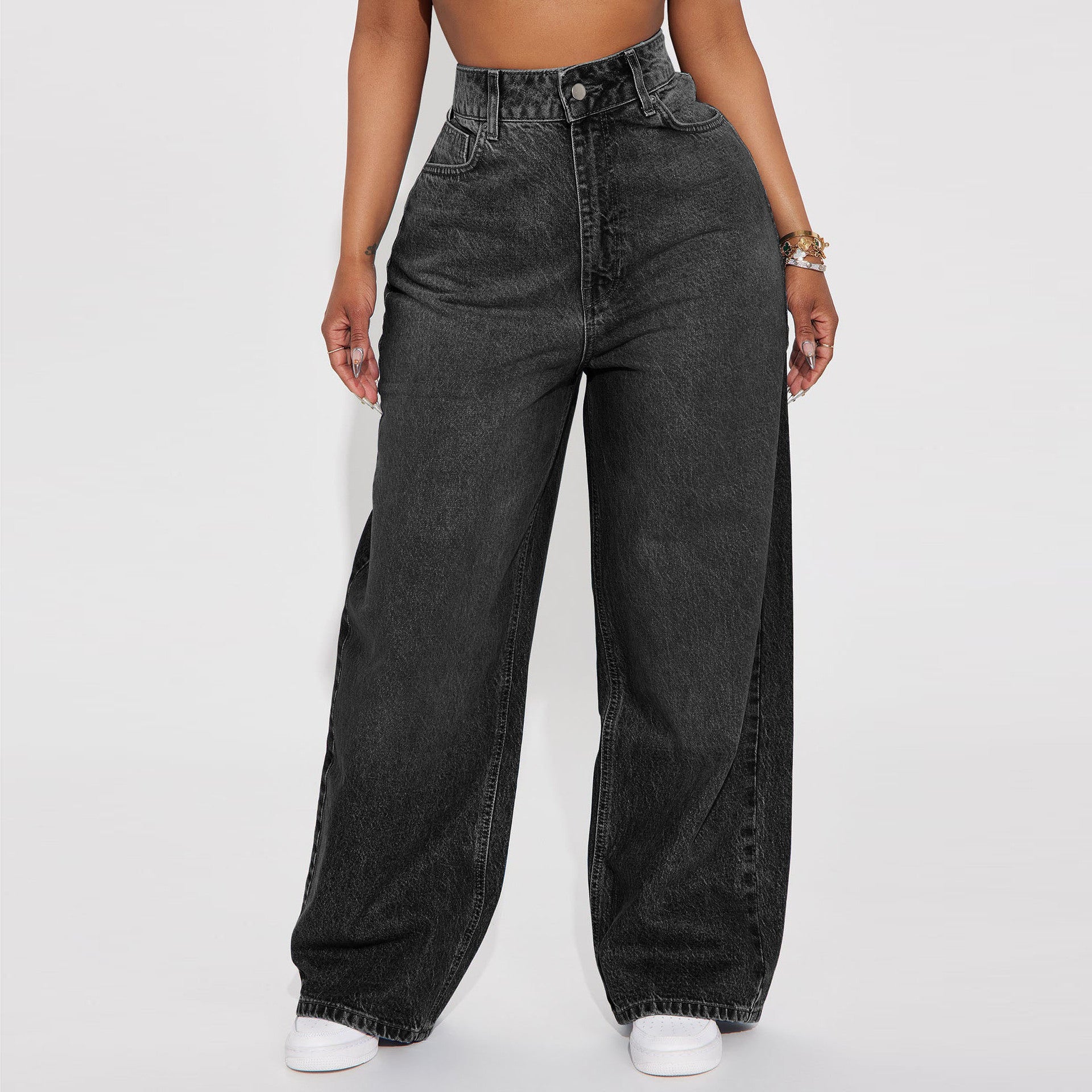Plus Size Women no stretchy Denim wide-leg pants 4