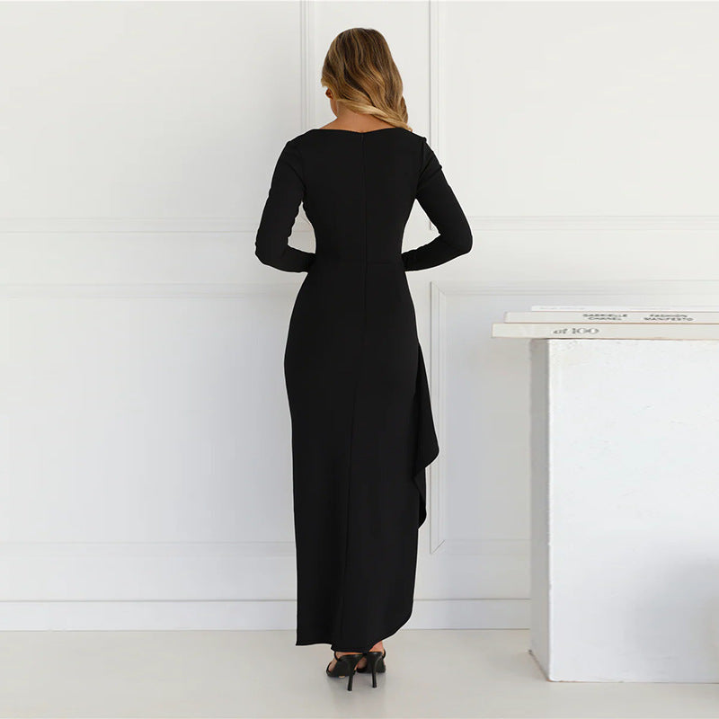 Women Square Neck Sexy Slit Ruffle Long Sleeve Maxi Dress 5
