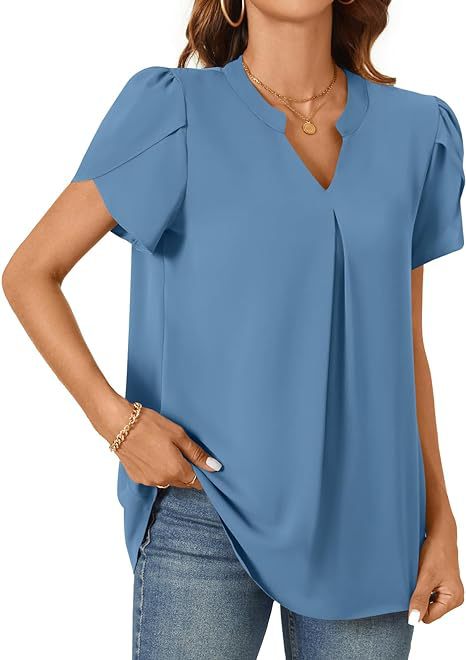 Women summer v-neck petal sleeve shirt 15