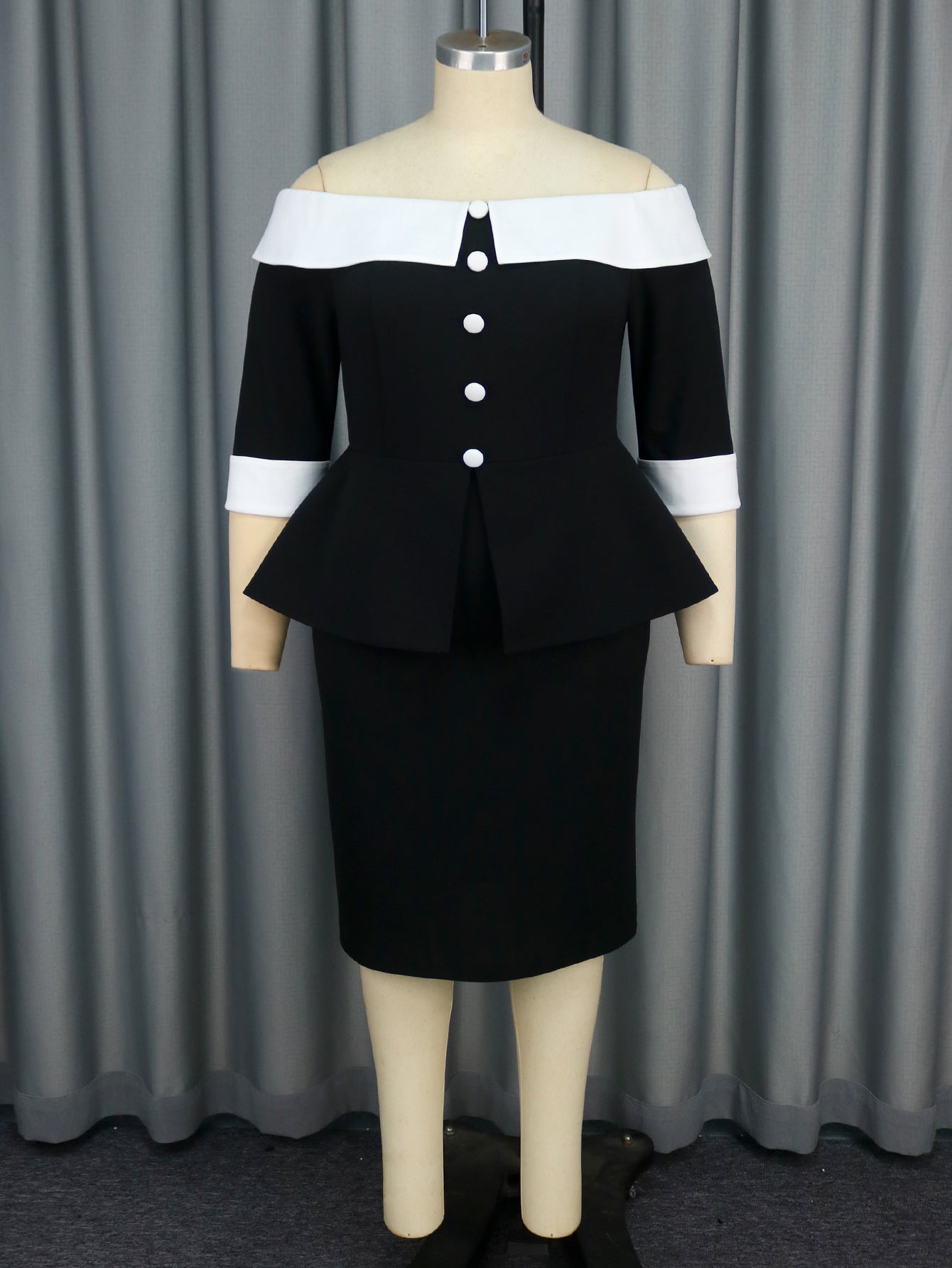 Plus-Size Contrast Off-Shoulder Formal & Cocktail Party Bodycon Dress 8