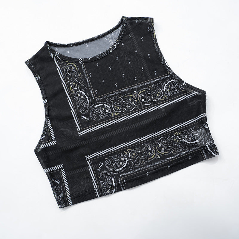 Fashion Summer Sexy See-Through Sleeveless Vest Butt Lift Basic Pants Two Piece Set 9