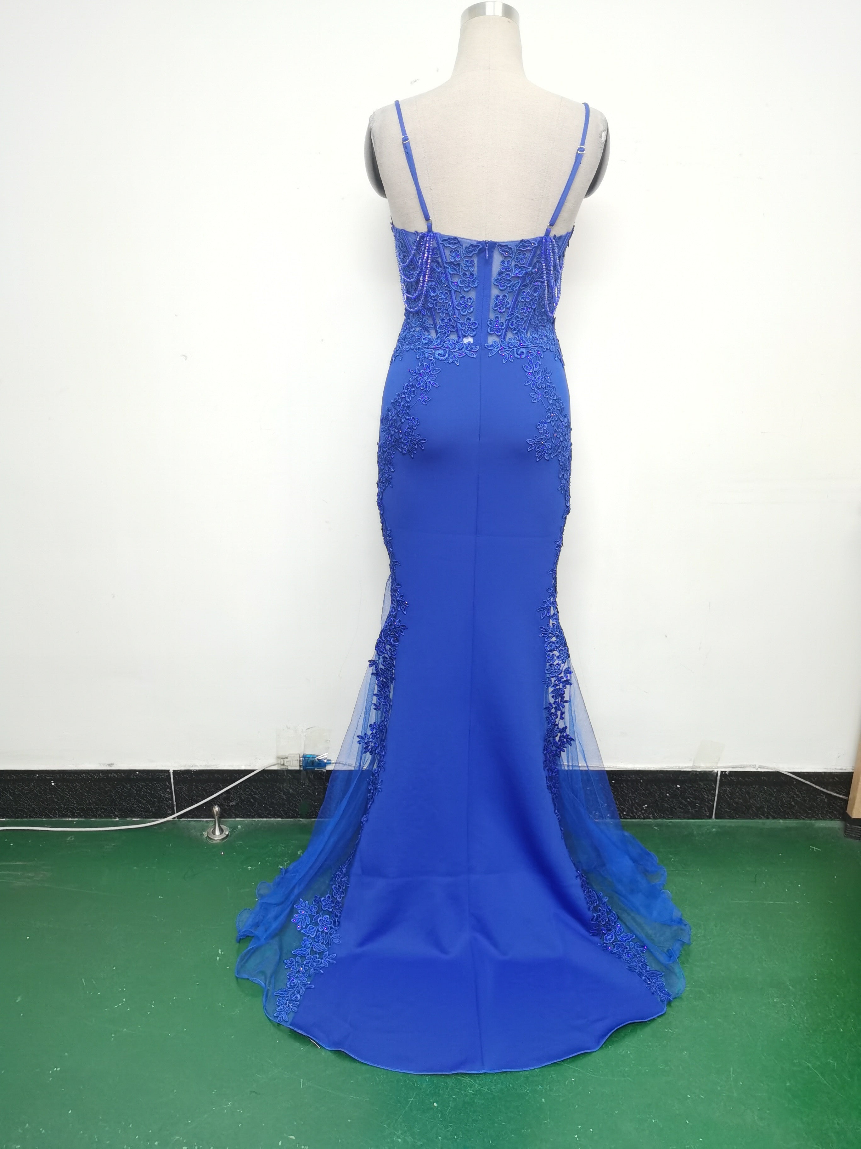 Sexy Strap Rhinestone Chain Fishbone Lace Evening Dress 40