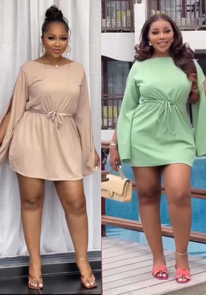 Autumn Fashion Split Sleeve Drawstring Slim Waist Casual Women's Dress